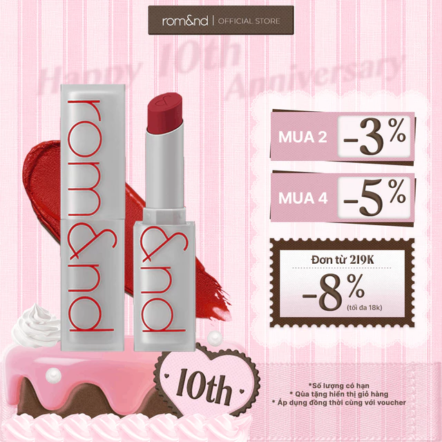 [Rom&nd] Son thỏi lì, lên màu siêu xinh Hàn Quốc Romand Zero Matte Lipstick 3g