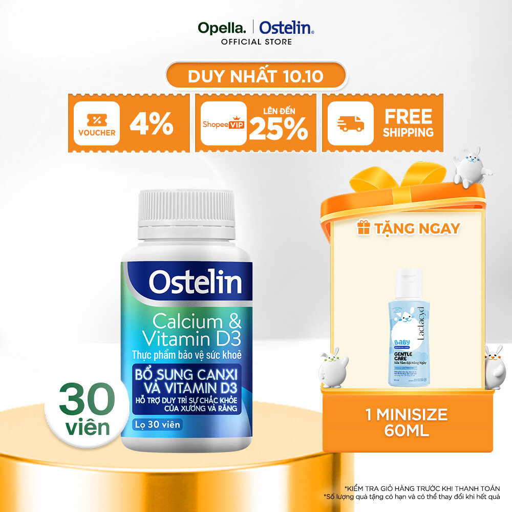 Ostelin Viên Uống Hỗ Trợ Bổ Sung Calcium & Vitamin D3 Duy Trì Chắc Khỏe Xương và Răng 30 viên