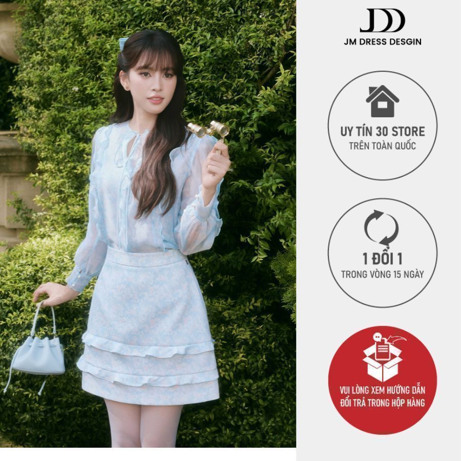 Set Áo Xuân Hè Cổ Tròn Phối Bèo Dọc 2T04.2601, Chân Váy Xuân Hè Dáng A Ngắn 2 Tầng Bèo 4S03.2601. Set Voan Tiểu Thư JM