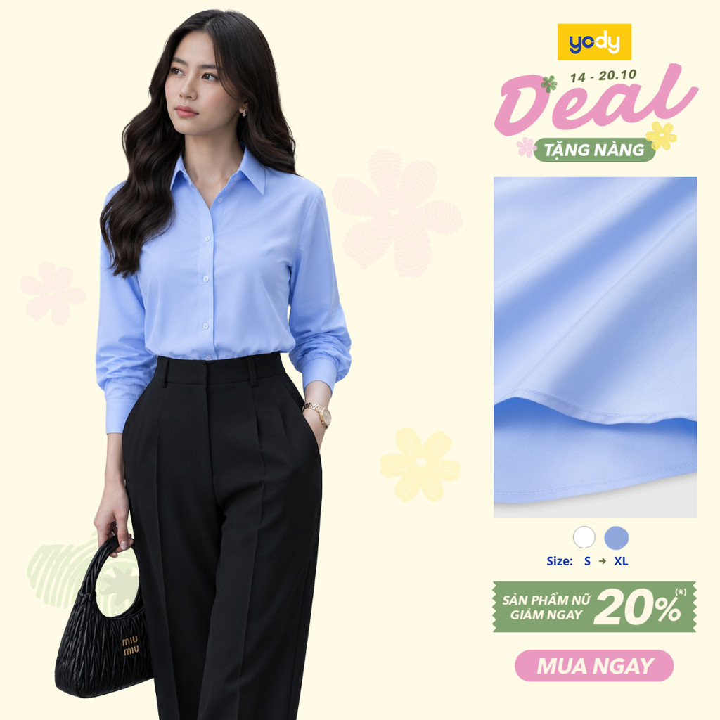 Áo sơ mi nữ Yody kiểu dáng regular classic essential vải lụa nến chống nhăn TRA - WOSH26A007