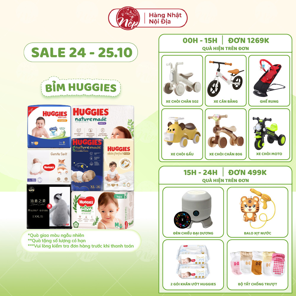[TỔNG] Bỉm/tã dán/quần Huggies Platinum Nature Made Size NB60/S82/M64/L54/XL44/XXL26 - nepshop1