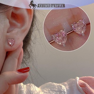 Onetimingfine 1 / 2 Cặp Sáng Hồng Zircon Giọt Nước Nơ Bông Tai Lãng Mạn Trái Tim Trang Sức VN