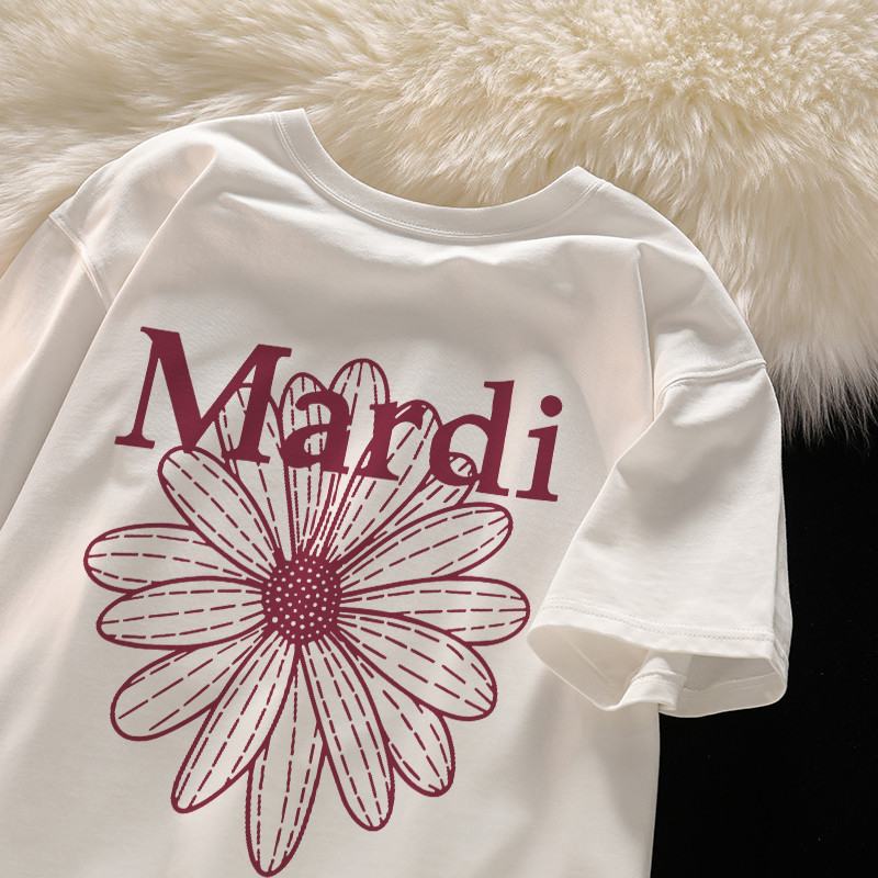 Kanos_shop | áo nữ cá tính, Hàn quốc dễ thương đa năng Flower print 100% cotton áo sơ mi tay ngắn