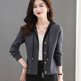 Áo len cardigan nữ có mũ trùm đầu, dài tay, thiết kế độc đáo, form vừa vặn