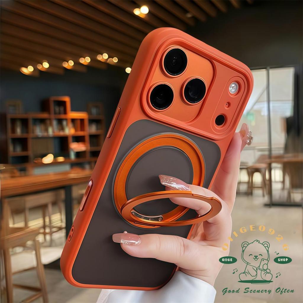 【 Ốp lưng iPhone17 】 Vỏ điện thoại từ tính acrylic mờ màu cam iphone17 Pro Max 16 15 cho vỏ iPhone vỏ mềm silicon TPU chống sốc