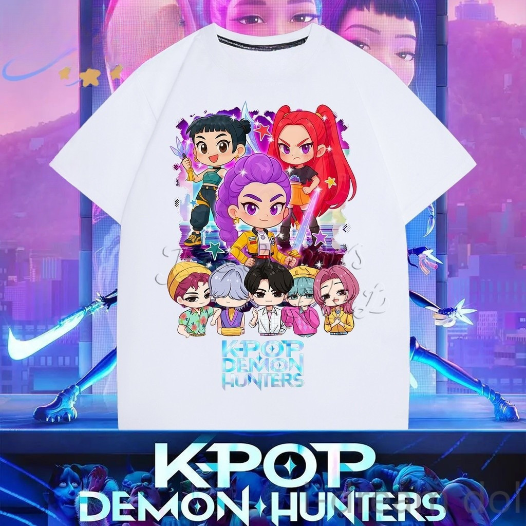 2025 Quần Áo Trẻ Em Mới Huntrix Anime kpop Họa Tiết Xu Hướng Áo Thun Tay Ngắn Bé Trai