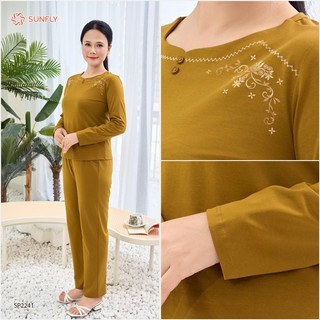 Đồ bộ mặc nhà nữ cotton compact áo dài quần dài, bộ mặc nhà trung niên cho mẹ SUNFLY SP2241