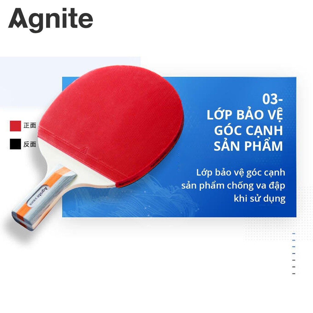 Bộ 2 Vợt Bóng Bàn Agnite Bằng Gỗ Chính Hãng Siêu Nhẹ Mặt Mút Đàn Hồi Tiêu Chuẩn Thi Đấu