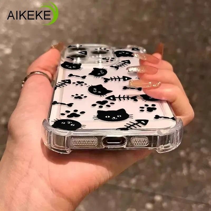 Ốp Điện Thoại Bốn Góc Xương Cá Vui Nhộn Cho Google Pixel 10 Pro XL 9A 9 Pro XL 8A 8 7 Pro 7A 6 Pro 6A 5 5A 4 XL 4A 3 3A XL 4G 5G Phim Hoạt Hình Mèo Chống Sốc Trong Suốt Mềm Mại Vỏ