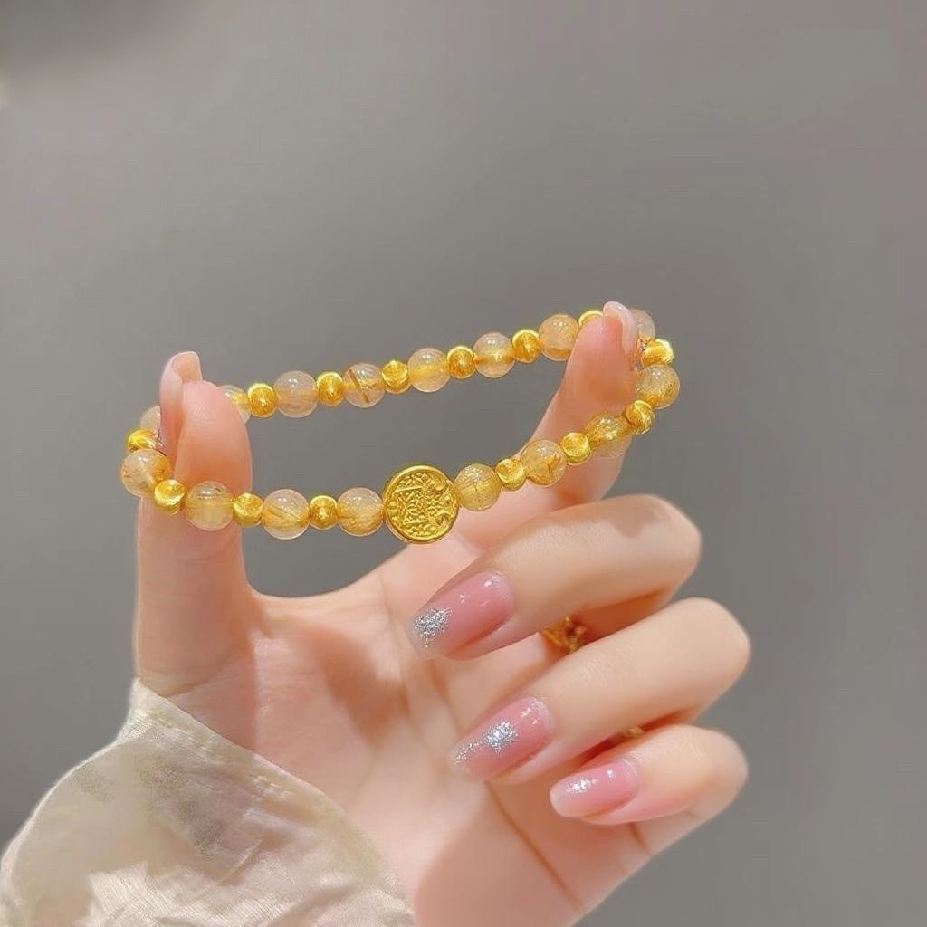 Đá Thạch Anh Vàng Đá Đỏ Thạch Anh Năm Chiều Thần Tài Vòng Tay Cho Nữ Mới Giàu Có Vòng Tay Mắt Mèo