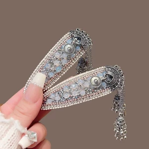 Kẹp Tóc Hình Quạt Phong Cách Retro Trung Hoa Cao Cấp Với Kim Cương Nhấp Nháy - Mẫu Mới Sẵn Hàng