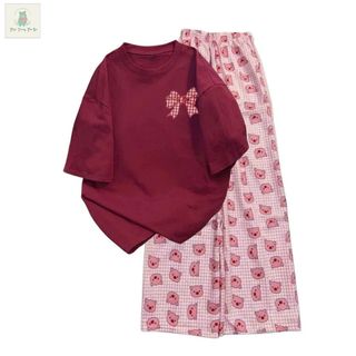 Tổng hợp các sét bộ quần heo hồng+mix áo phông form rộng -hình NƠ  KẺ CARO ĐỎ-thubaquanao