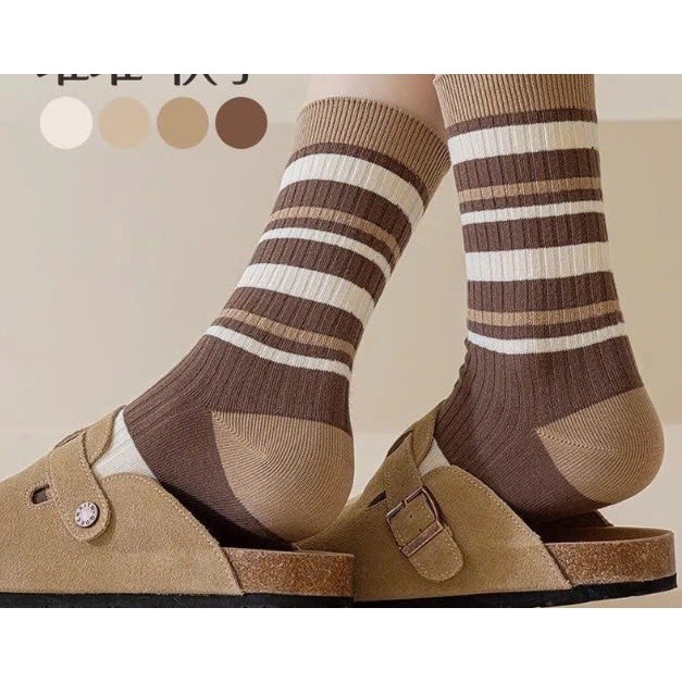 COMBO 5 Đôi Tất/ Vớ  nữ cao cổ kẻ mùa thu đông chất liệu thấm hút mồ hôi và khử mùi phong cách Hàn Quốc
