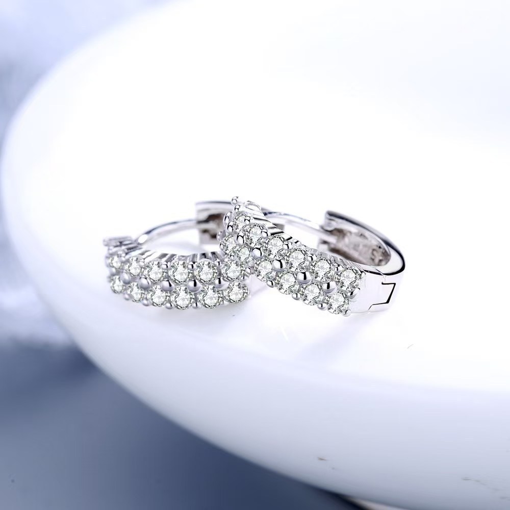 Bông tai hai hàng bạc S925 phong cách đơn giản, thời trang