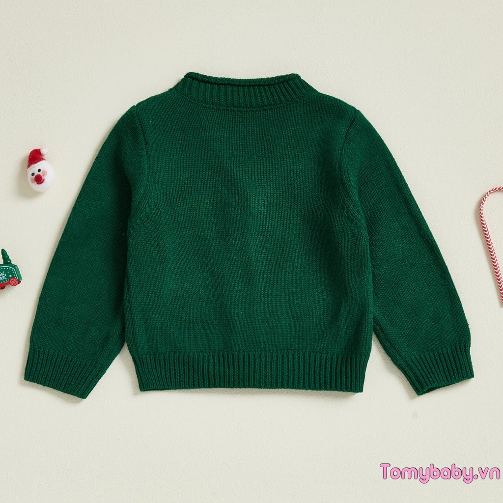 Áo len Cardigan Giáng sinh cho bé Santa Candy Cane Vòng hoa Nút xuống cổ chữ V Áo dệt kim dài tay
