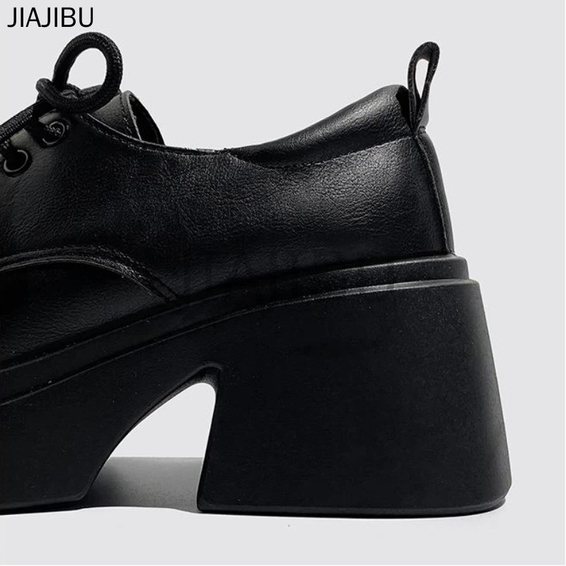Size 35-42 Giày Oxford Mũi Tròn Chống Trượt Chất Lượng Cao Cỡ Lớn, Buộc Dây Phong Cách Sinh Viên Anh Dành Cho Nữ Korean Fashion Matte / Shiny Platform Mary Jane Shoes Đồng Phục JK Nhật Bản Lolita Giày Da Nhỏ Gót Dày Màu Trắng/đen