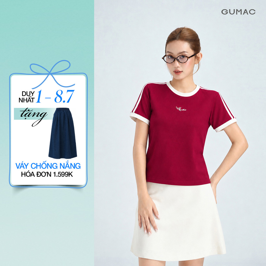 Áo Thun Nữ Gmorning - GUMAC Form Lửng Tay Ngắn Phối Sọc Cá Tính Trẻ Trung Năng Động YATG06045
