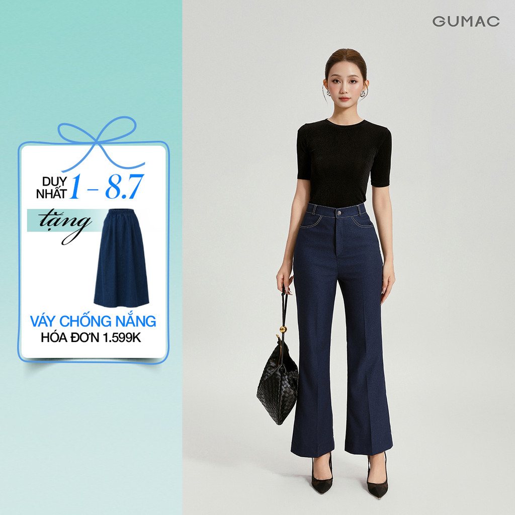 Quần Tây Nữ GUMAC Form Ống Loe Nhẹ Đường Diễu Chỉ Tinh Tế Thanh Lịch Tôn Dáng QG04014