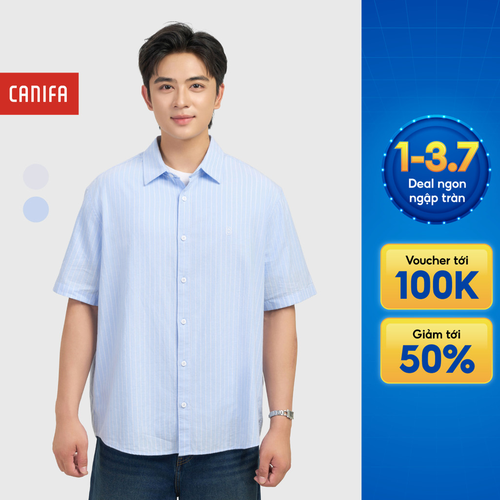 Áo sơ mi nam CANIFA cộc tay cổ bẻ họa tiết kẻ dáng công sở 8TH26S012