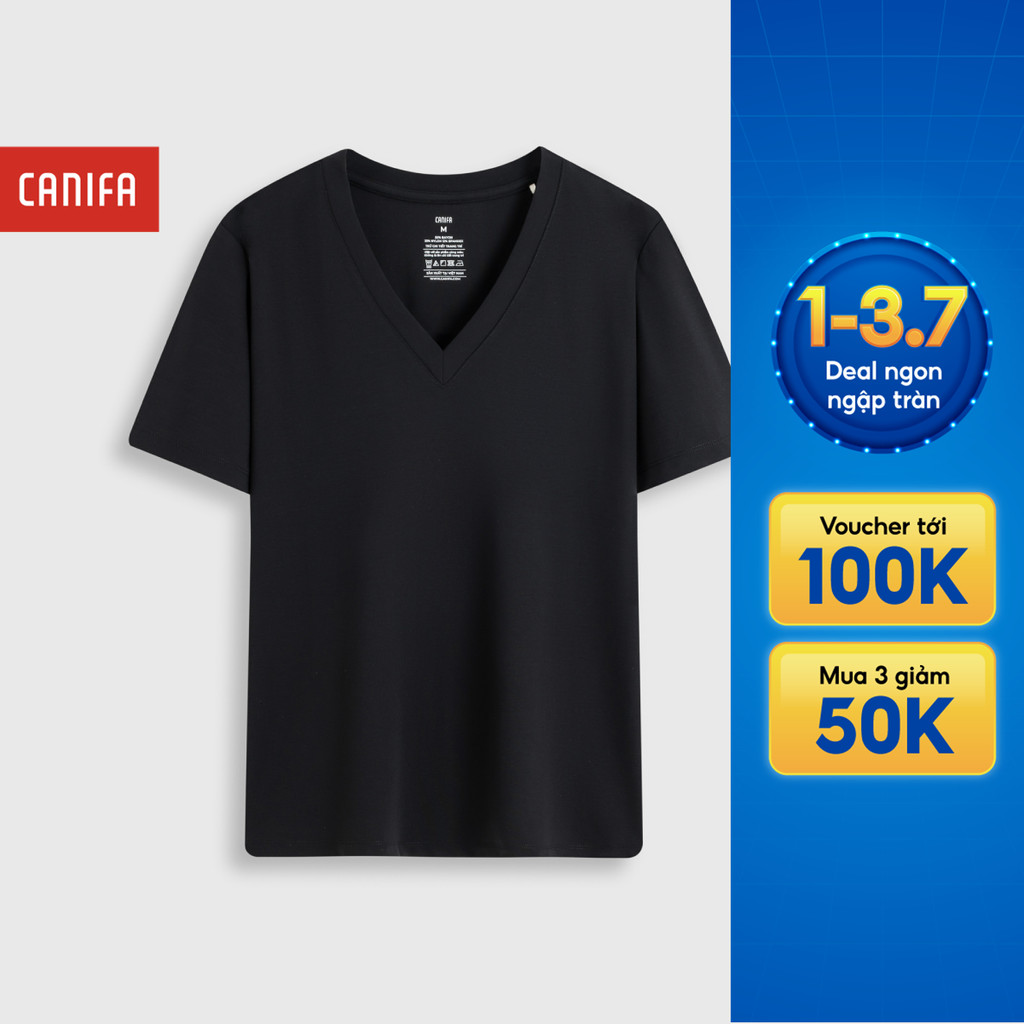 Áo phông nữ premium CANIFA cổ tim cộc tay dáng basic chất liệu vải cao cấp 6TS26S017