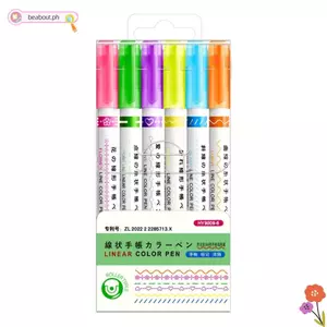 BEABOUT 6 cái / bộ Bút highlighter, Bút đánh dấu đường cong trang trí hai đầu, Đầu con lăn viết mượt mà Hình đường hoa Hình đường cong lót sinh viên