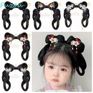FUJIOU Trẻ Em Hanfu Tóc Giả Đầu, Cổ Tích Cosplay Tóc Giả Phong Cách Retro Tóc Đầu, Công Chúa Tóc Giả Tóc Tổng Hợp DIY Xoắn Bện Bun Chụp Ảnh