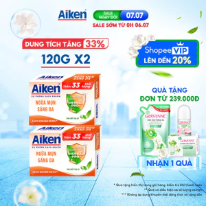 Combo 2 Xà phòng Aiken sạch khuẩn Ngừa Mụn Sáng Da chiết xuất Bạc Hà (120g x 2)