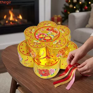 THEGIRL8B Đế Hộp Chùa, Hộp Trang Trí Gấp Gọn, Tông Cứng Họa Tiết Hoa Mai Nổi Bật, Hộp Thủ Công Dập Nóng, Làm Thủ Công