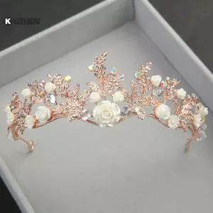 KUZHEN Pha Lê Tiara Vàng Cưới Vương Miện Baroque Kim Cương Giả Tóc HOT