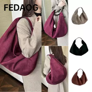 FEDAOG Faux Suede Tote, Túi đeo vai nửa mặt trăng bằng da mềm, Size lớn Phong cách cổ điển Chất liệu chất lượng Túi xách Hobo màu đen Sử dụng thông thường