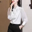 Áo sơ mi nữ tay dài màu trắng trơn thời trang dành cho nữ Dây buộc thường ngày Áo sơ mi dáng rộng