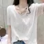 Áo thun ngắn tay màu trắng mùa hè 2025 dành cho nữ Size lớn mỏng cổ chữ v nửa tay bằng vải lanh cotton