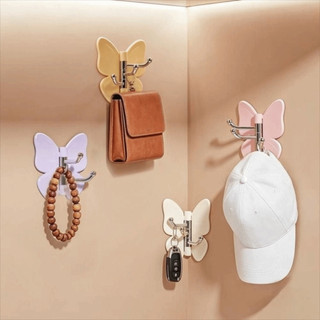 SENRTY 4 Móc Treo Tường Bướm Xoay, Móc Ba Bướm Trang Trí Treo Tường, Tiết Kiệm Không Gian Sáng Tạo Móc Góc Nhựa Tự Dính Phòng Tắm