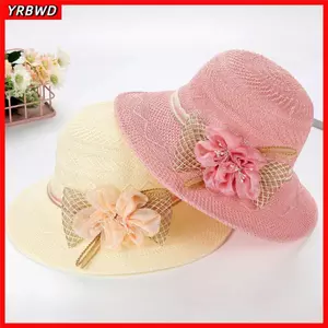 YRBWD Mũ Chống Nắng, Có Thể Gập Lại Chống Nắng Mũ Rơm, Thời Trang Nữ Giải Trí Nơ Hoa Rộng Vành Xô Mũ Nữ
