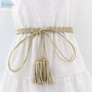 Thắt lưng tua rua bện JVSUB, Dây thắt lưng Dây đai rỗng, Phong cách dân tộc thông thường Màu trơn Eo đóng trang trí Dây thắt lưng nữ