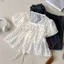 Áo babydoll cổ V voan tơ hoạ tiết, áo kiểu nữ nhún viền buộc nơ clothing SG M7551066- Alisa 95 - Usmark - Hieuvy Botique