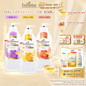 Dầu Gội Enchanteur 650g Thơm Hương Nước Hoa với Keratin,Dầu Hạnh Nhân, B5 x2 Phục Hồi Hư Tổn và Óng Ả,Không gàu bết ngứa