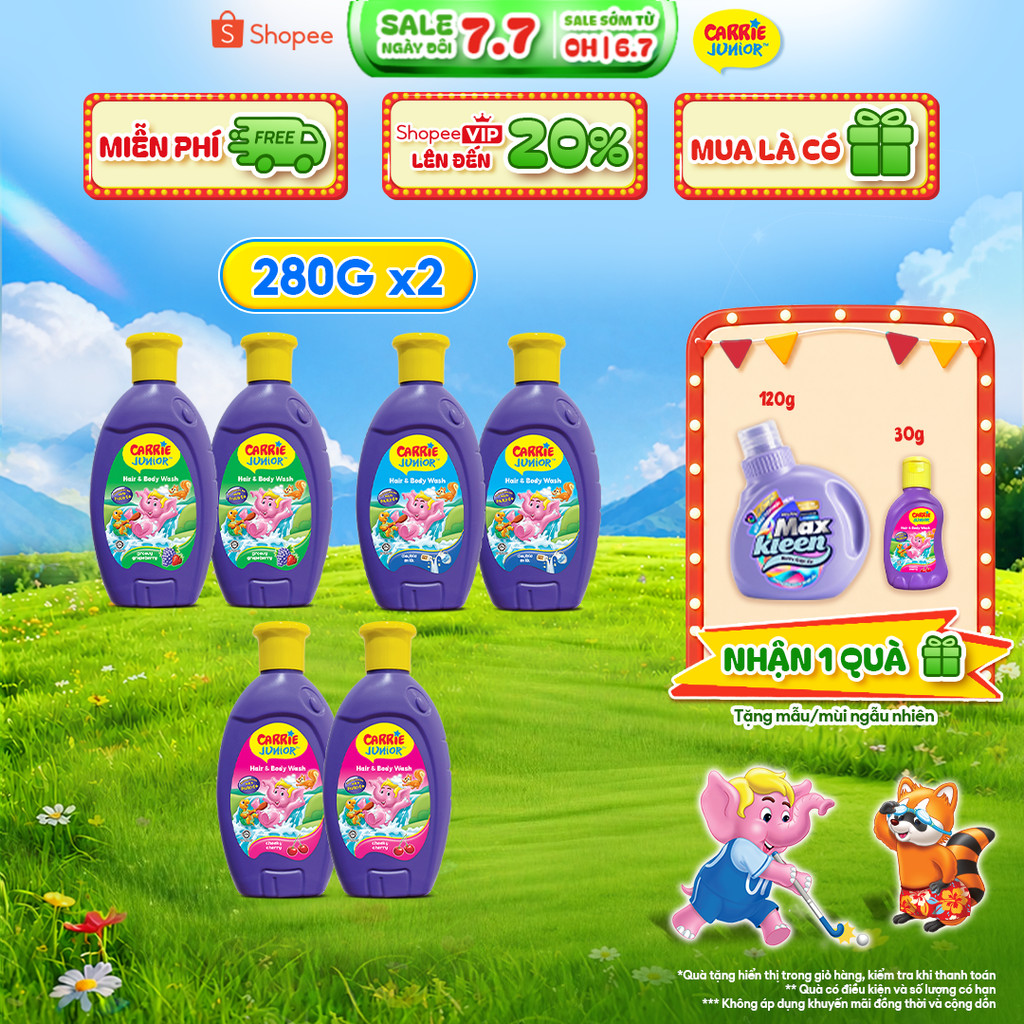 Combo 2 Chai Sữa Tắm Gội cho bé Carrie Junior hương trái cây thiên nhiên ( 280g x 2 )