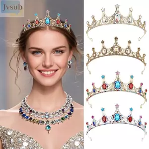 JVSUB Vương Miện Công Chúa Nữ Hoàng, Baroque Lấp Lánh Cô Dâu Tiara Đầu, Vintage Kim Cương Giả AB Pha Lê Mũ Phụ Kiện Tóc