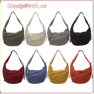 Túi đeo vai WOOLYNOOK, Túi đeo chéo đơn giản hóa công suất lớn của Hàn Quốc, Túi đựng bánh bao vải nhẹ màu trơn thông thường Du lịch