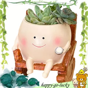 Chậu hoa trồng cây Trang trí nhà cửa Ghế dễ thương Mặt cười Chậu hoa quỷ nhỏ Xoay