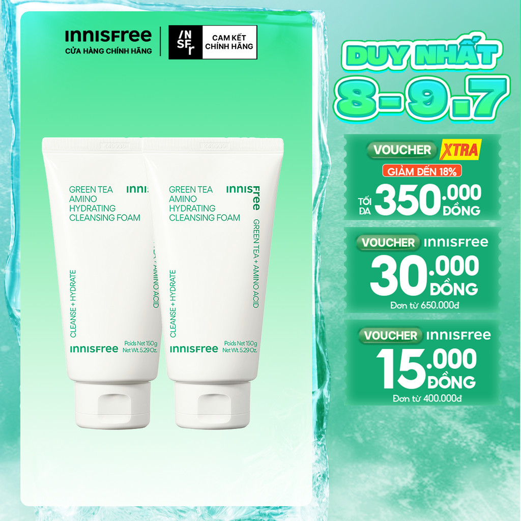 Bộ 2 Sữa rửa mặt làm sạch và cấp ẩm từ trà xanh Innisfree Green Tea Hydramino Cleansing Foam 150g