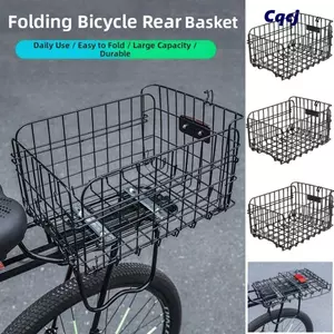 Giỏ sau xe đạp có thể gập lại CQCJ, bền bỉ với giỏ lót bên trong Giá đỡ phía sau xe đạp leo núi, Ba lô đựng xe đạp dày chắc chắn bằng kim loại dung tích lớn