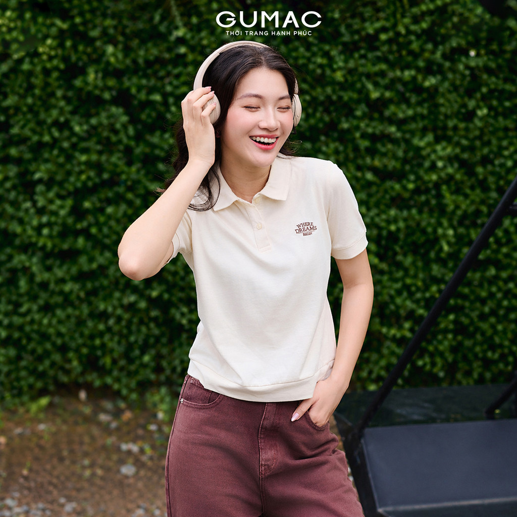 Áo Polo Nữ GUMAC Form Suông Regular Cách Điệu Thêu Chữ Cơ Bản Trẻ Trung YAPF10055
