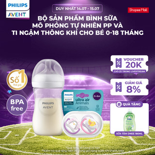 Bộ sản phẩm bình sữa mô phỏng tự nhiên PP, chống sặc, chống đầy hơi và ti ngậm thông khí Philips Avent cho bé 0-18 tháng