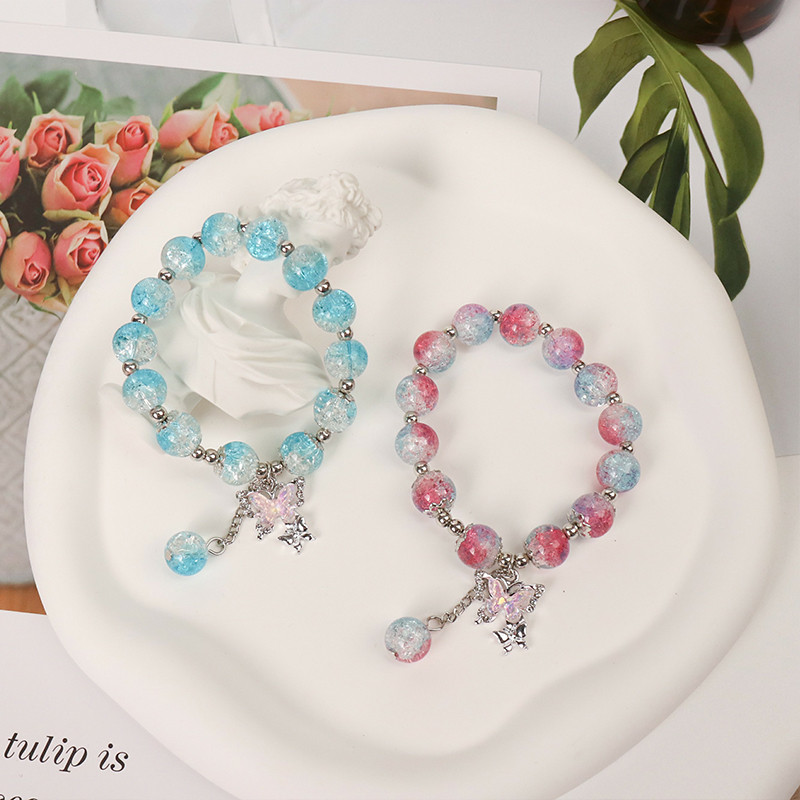 [búp bê] Vòng tay thủy tinh bướm Thiết kế thích hợp Trang sức tay Cổ tích Nữ đính cườm màu ngọt ngào