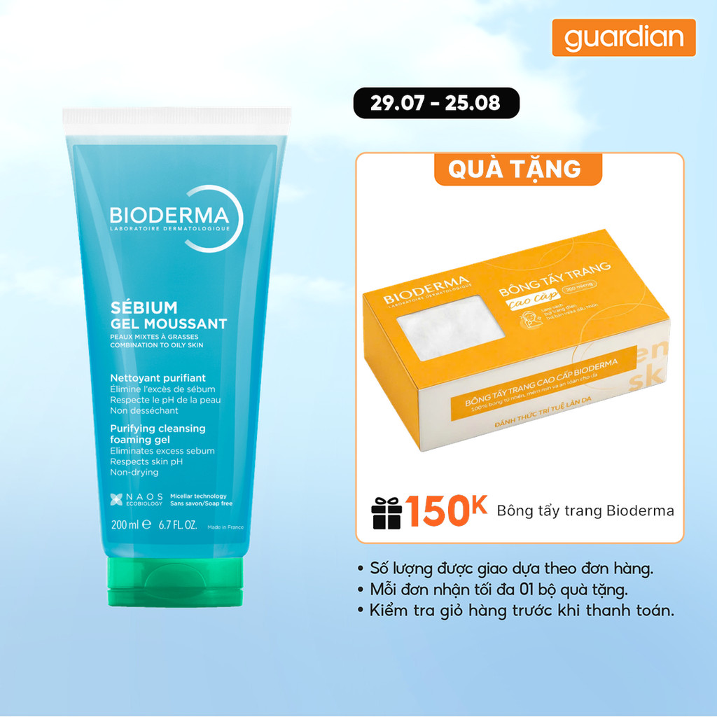 Gel Rửa Mặt Bioderma Sébium Moussant Tạo Bọt Dành Cho Da Hỗn Hợp Và Da Dầu 200ml