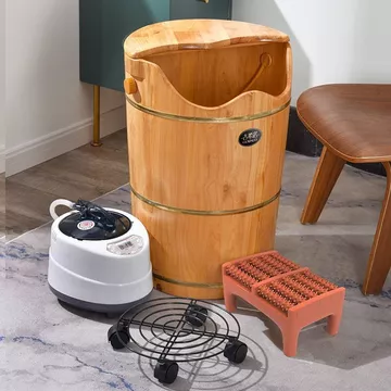 4J6H Bồn ngâm chân đặc biệt, bồn ngâm chân xông hơi, chậu ngâm chân bằng gỗ, bồn xông chân sâu bằng gỗ tuyết tùng, chậu