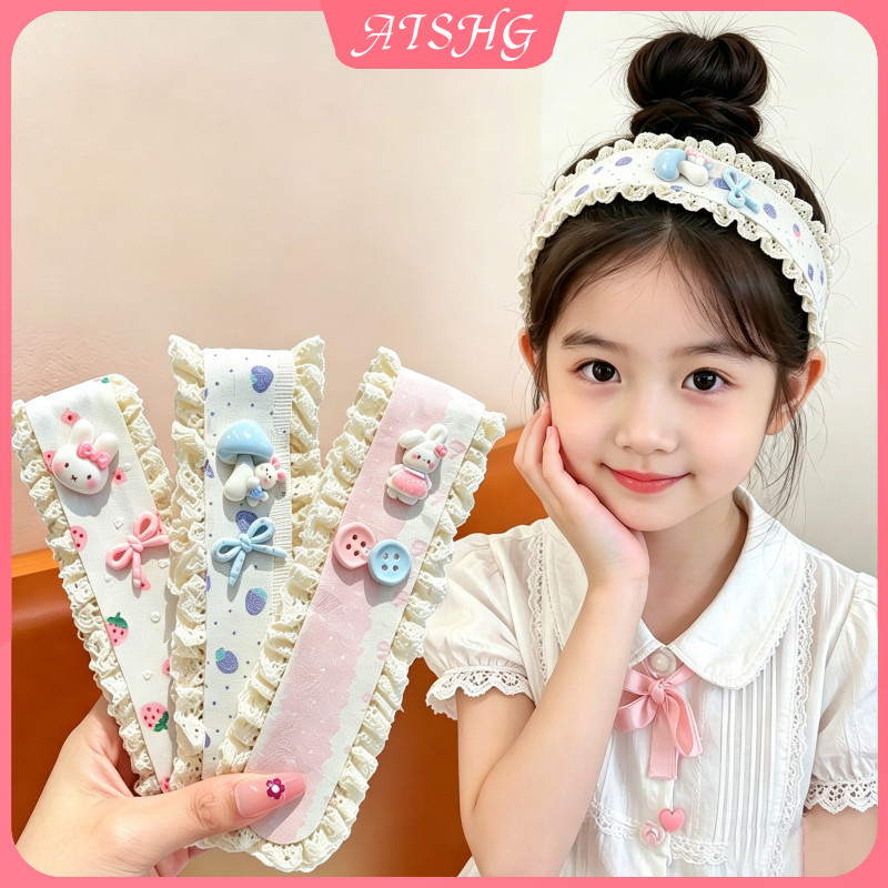 AISHG Hoạt Hình Ren Rộng Băng Đô Quấn Tóc Ngọt Ngào Dụng Cụ Làm Tóc Với Phụ Kiện Tóc Velcro