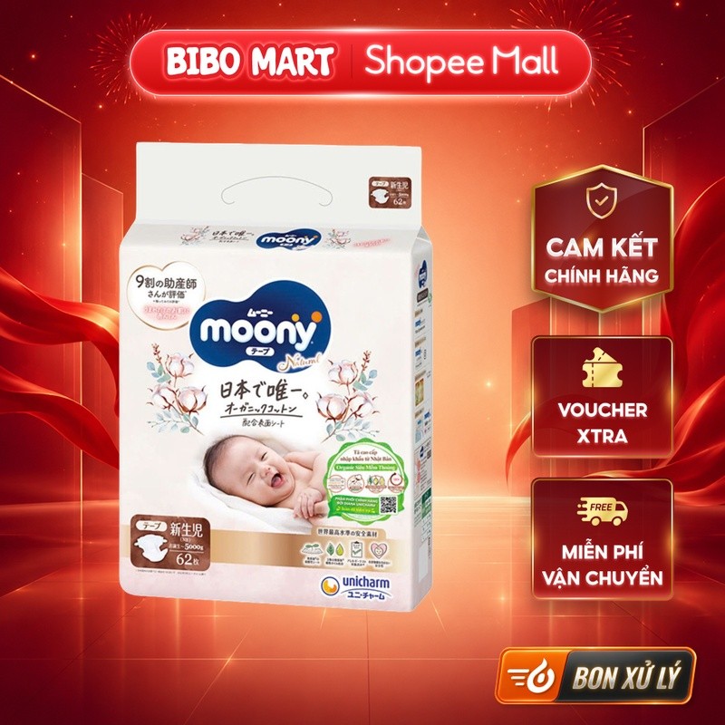 [KOL] Tã Dán Bỉm Quần Moony Trắng Dịu Nhẹ Natural Cho Da Nhạy Cảm NB62 S58 M46 L38 XL32 - Bibo Mart